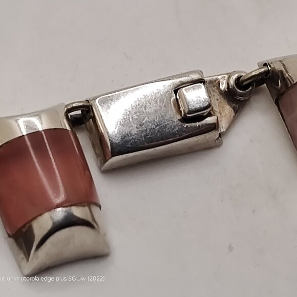 Vintage Sterling By Laura:   Sterling Tile and Moonstone Collar Necklace 14" - Picture 10 of 16